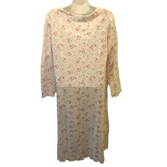 Aria Collection White Pink Gray Printed Nightgown Scalloped Hem 3/4 Sleeve Sz. S - Picture 4 of 6